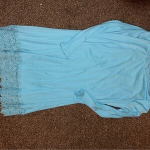 Blue Long Sleeve Dress with Lace Hem